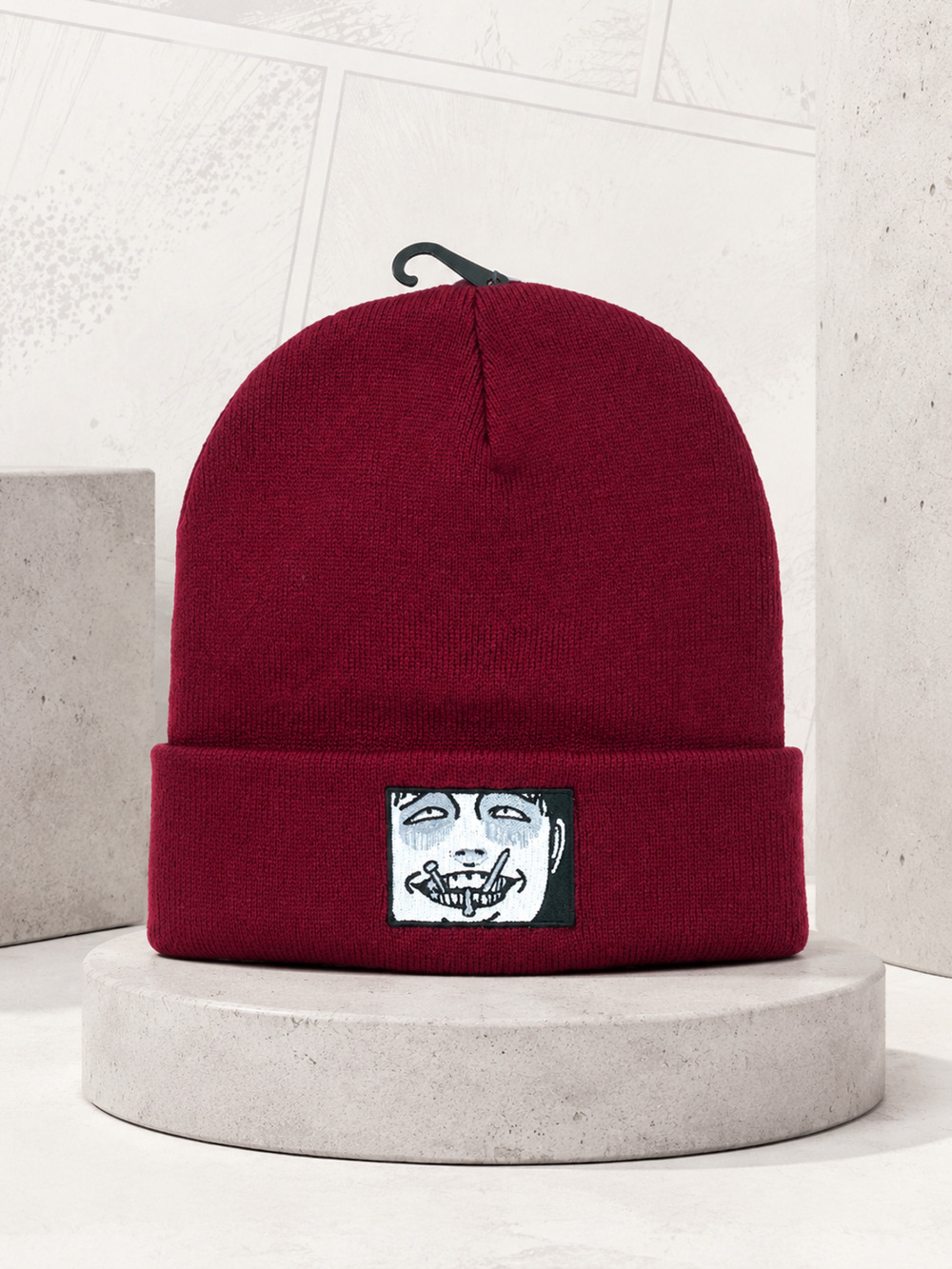 Ripple Junction Junji Ito Souichi Embroidered Cuff Beanie Burgundy NWT Bagged